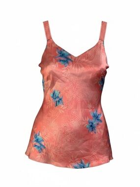 Coral Floral Satin nightgown- Sleeveless V-Neck